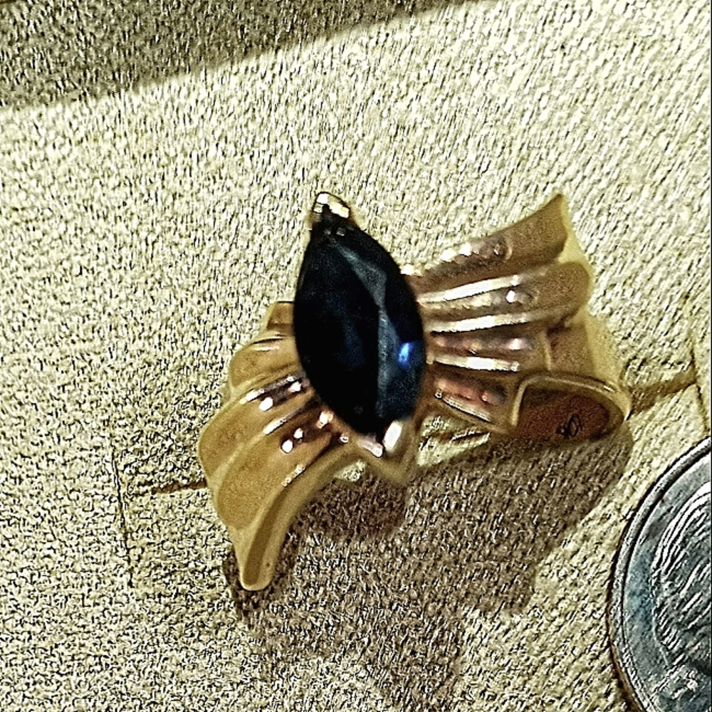 Genuine 10K Gold Marquise Cut Genuine Natural Midnight Blue Sapphire